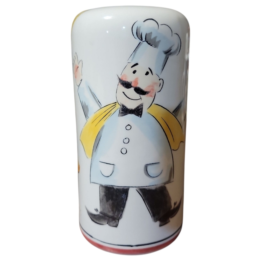 Vtg 90's Ceramic Pizza Chef Parmesan Cheese/Hot Pepper Flake Pizzeria Shaker Jar